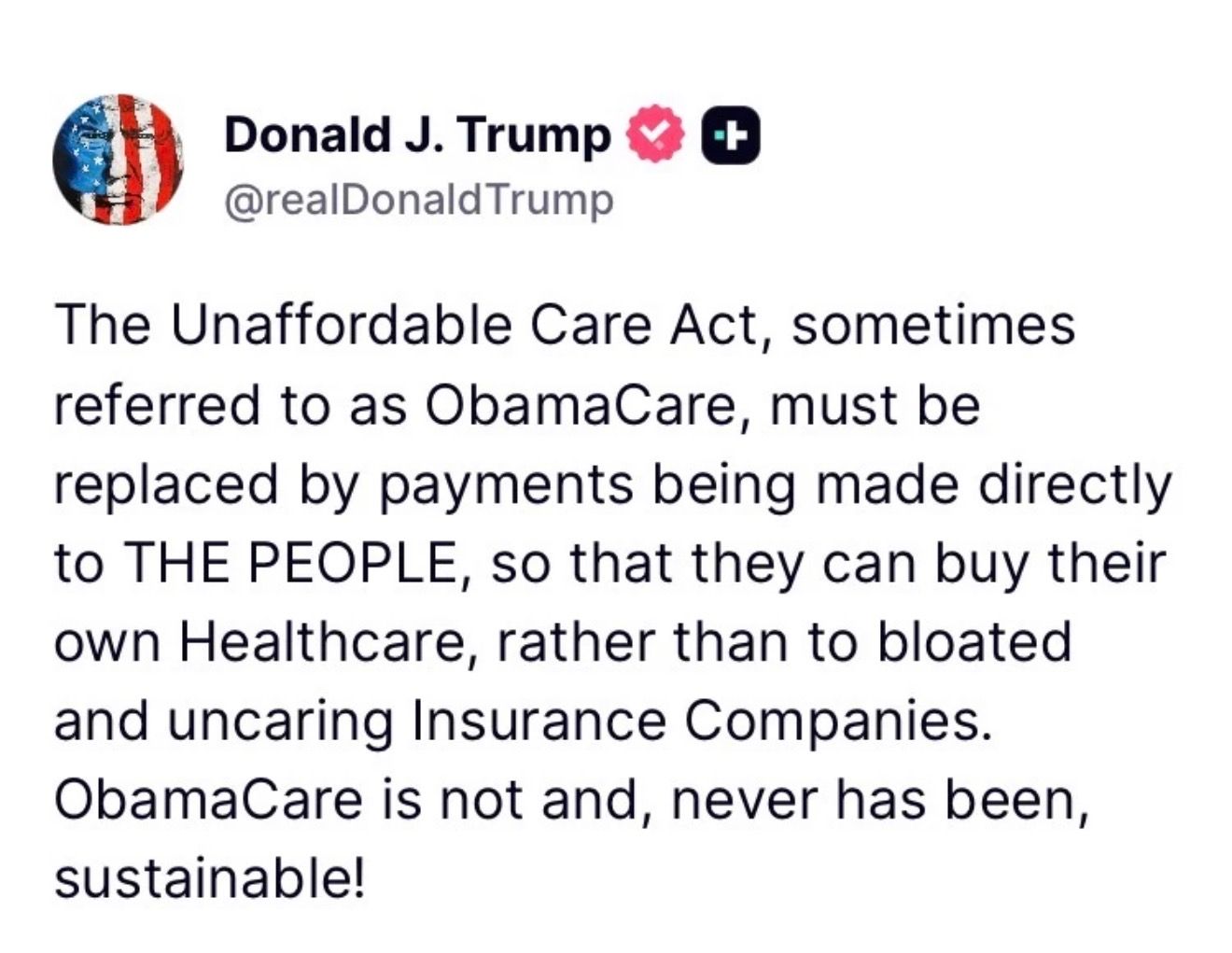 Trump calls on Republicans to repeal the Affordable Care Act and instead give…