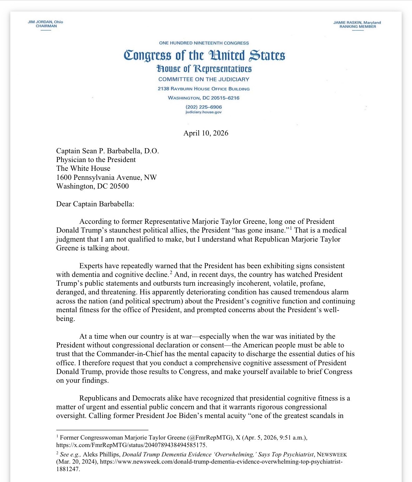 House Judiciary Ranking Member Jamie Raskin is demanding the White House…